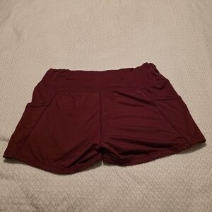 SHEIN Burgundy Athletic Shorts with Side Pockets